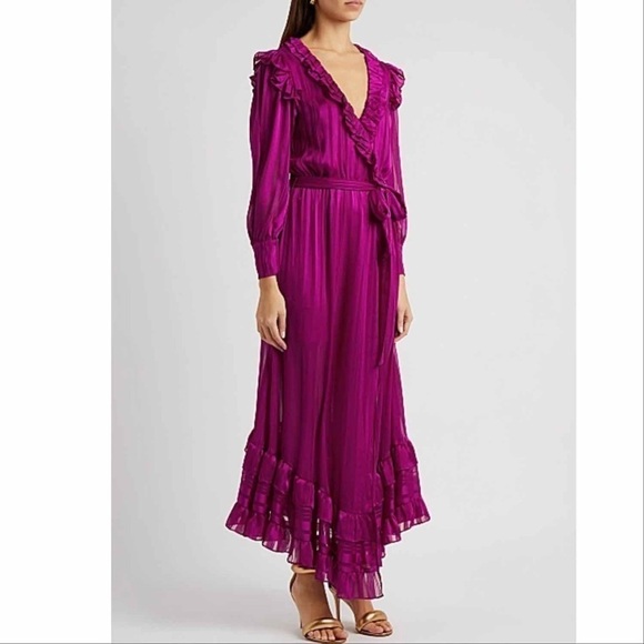 Misa  Gabriela Fuschia Striped Chiffon Midi Dress Size Small - Picture 5 of 16